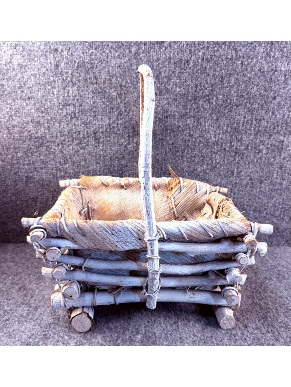 Vintage Adirondack style Twig & Bark Basket Rustic Primitive Decor